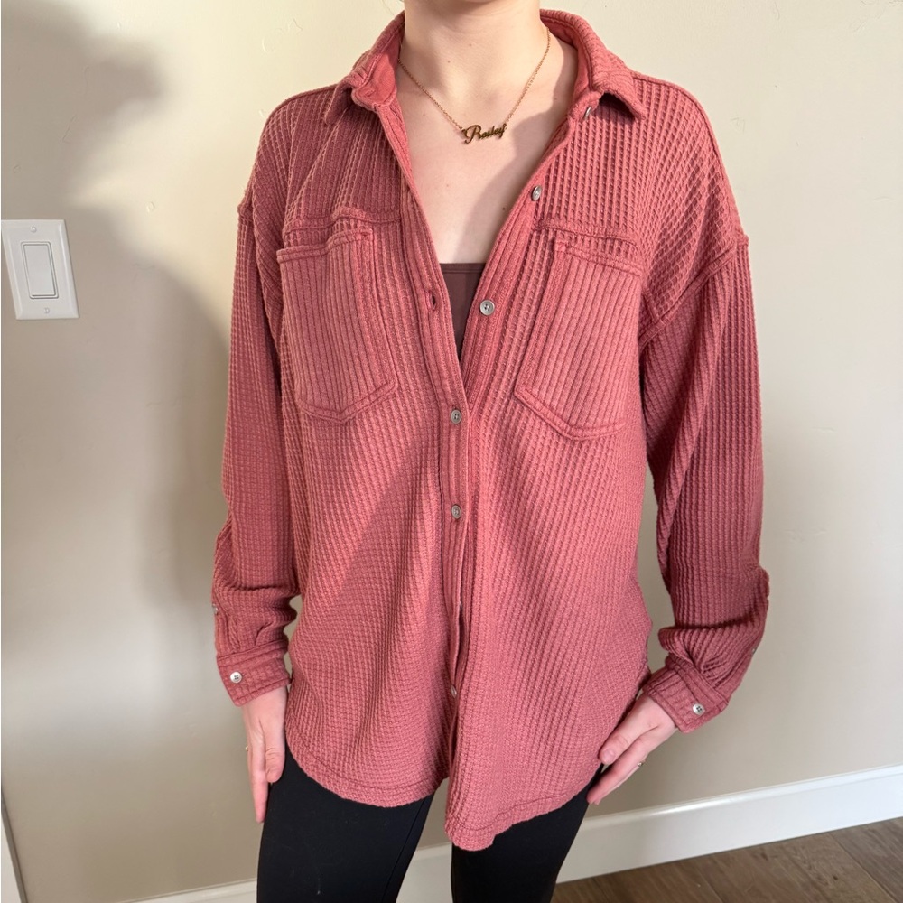 Aerie Dusty Pink Waffle Knit Top